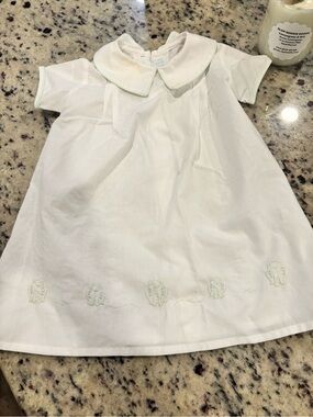 Auraluz White Baby Dress with Mint Piping Collar